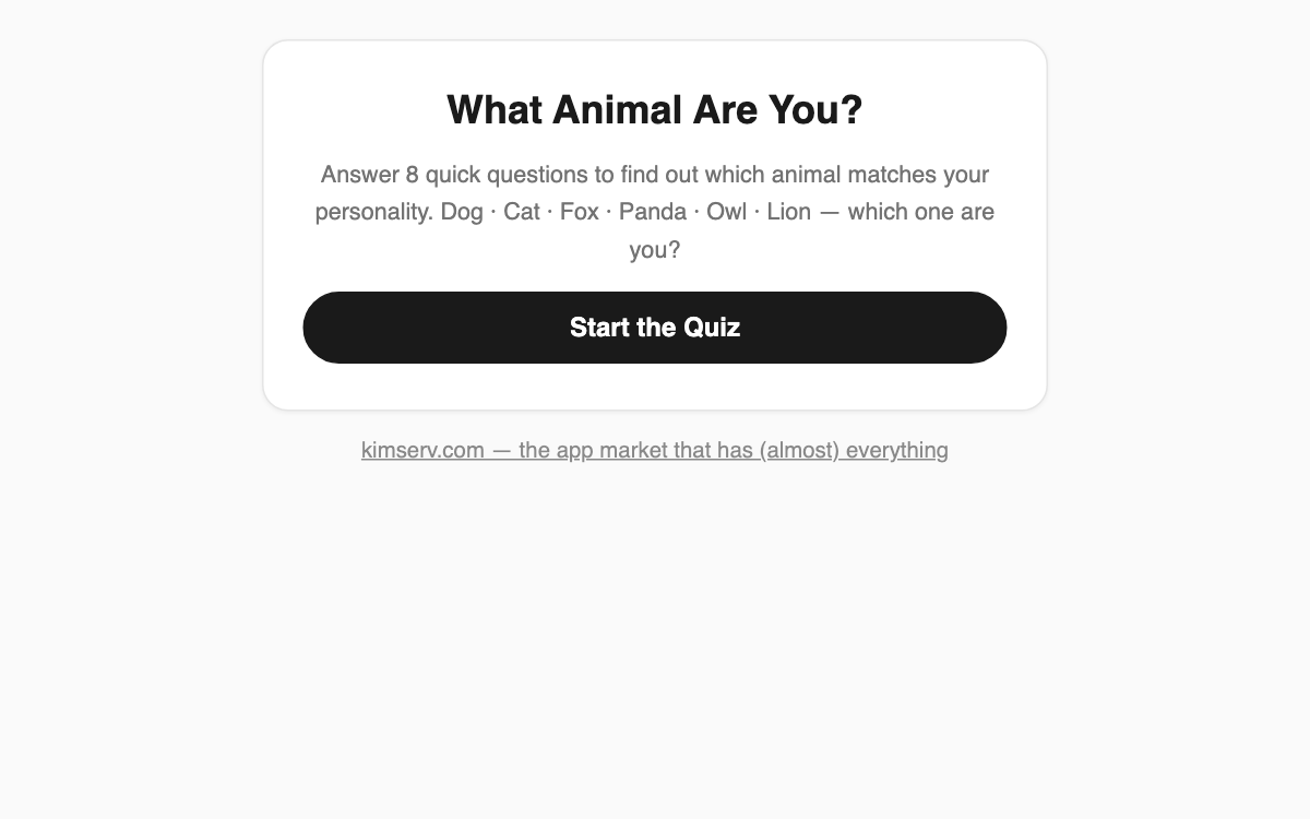 What Animal Are You? Personality Quiz screenshot