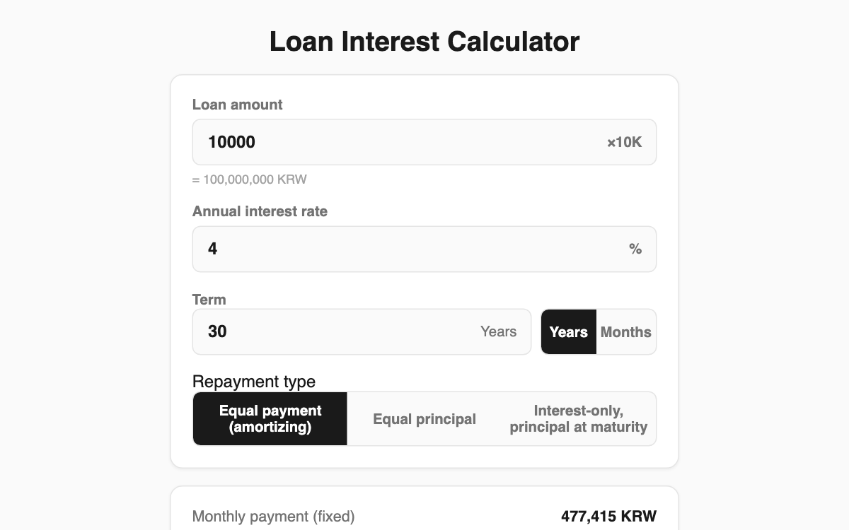 Loan Interest Calculator screenshot