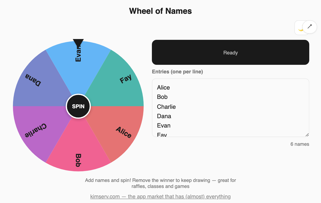 Wheel of Names screenshot