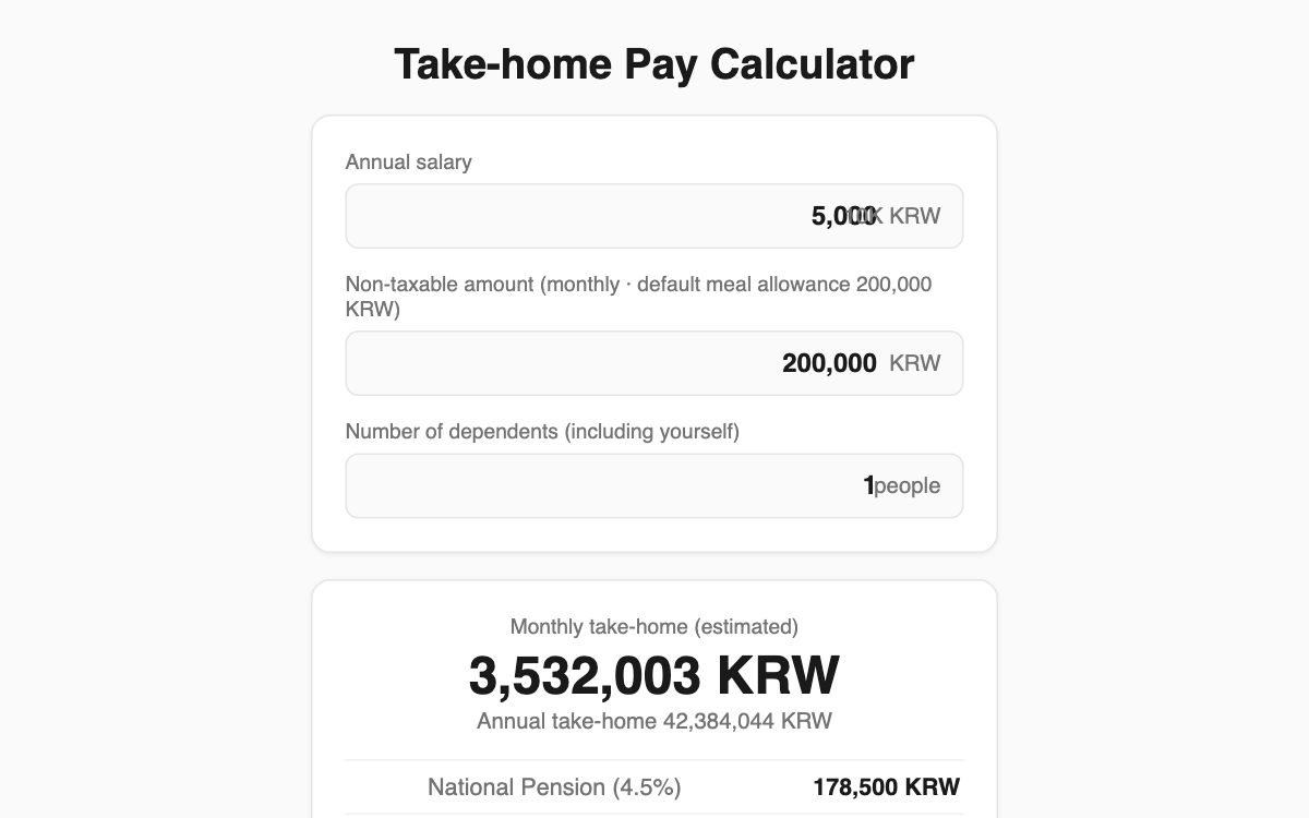 Take-Home Pay Calculator screenshot
