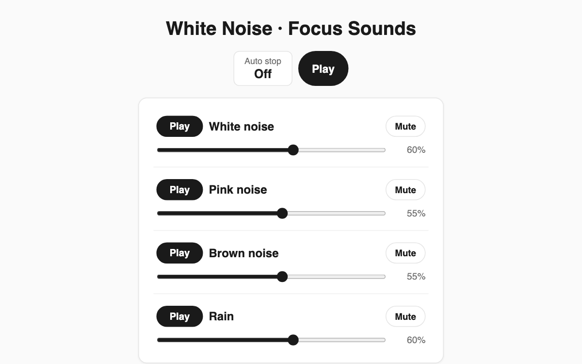 Tangkapan layar White Noise & Suara Fokus